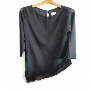 LT LANTING Bride Elegant Black Asymmetrical 3/4 Sheer Sleeve Women's Blouse NWT